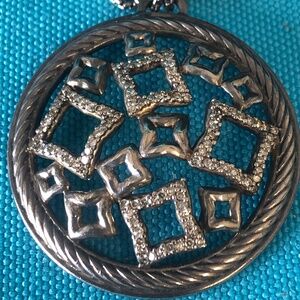 Rare David Yurman Tapestry Quatrefoil 925 Sterling and Diamond Necklace